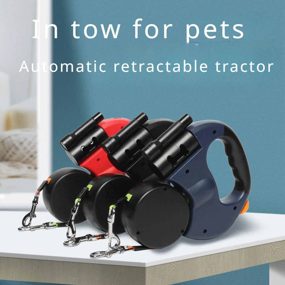 Automatic Retractable Dual Dog Leash with Built-In Flashlight – Easy Two-Dog Walking Solution - My Fur Baby