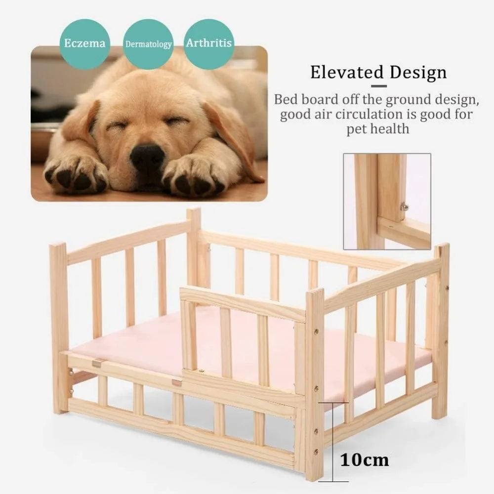 Elevated Wooden Pet Bed with Cooling Cushion - My Fur Baby