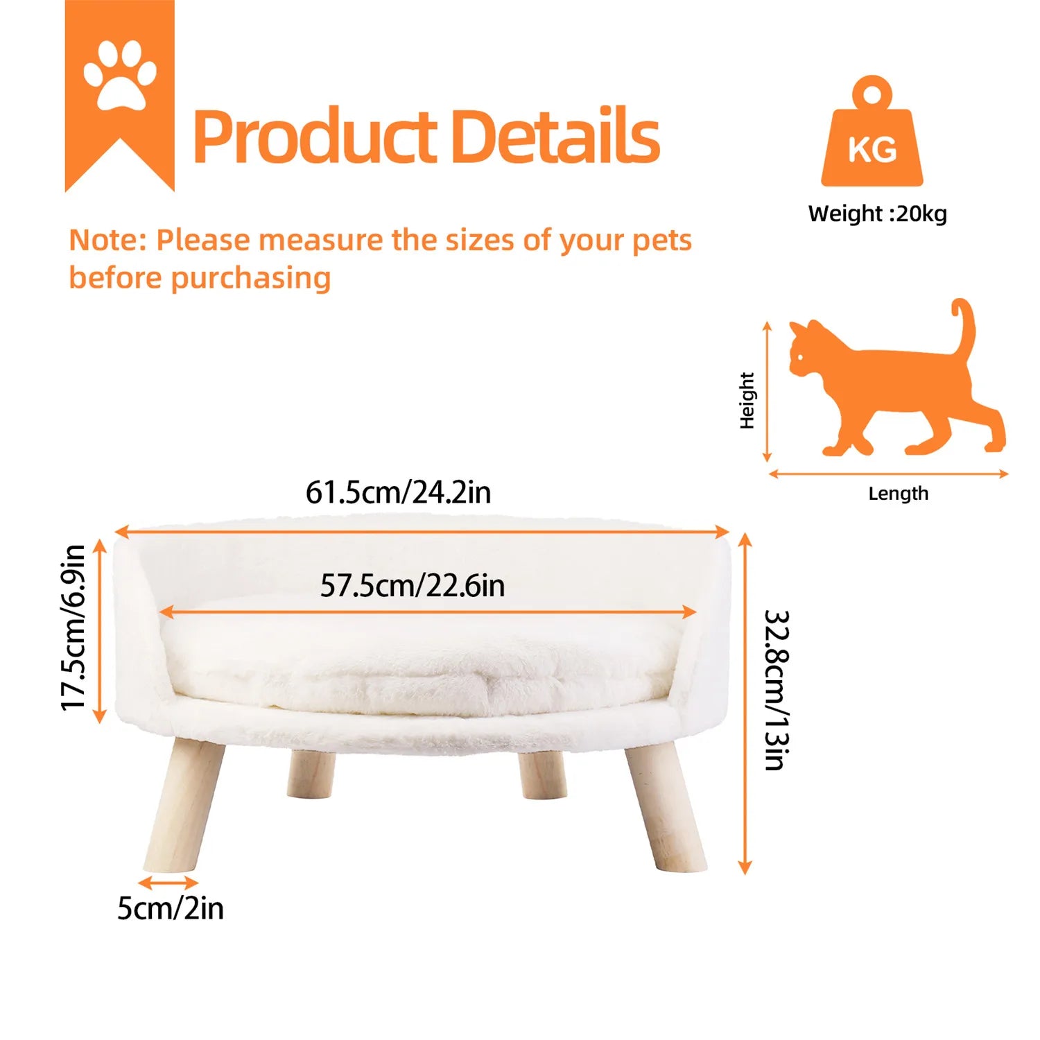 Pet Sofa Bed Raised Cat Chair – Small Dog Couch Bed with Removable Cushion - My Fur Baby