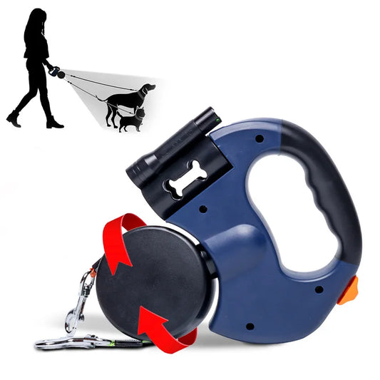 Automatic Retractable Dual Dog Leash with Built-In Flashlight – Easy Two-Dog Walking Solution - My Fur Baby