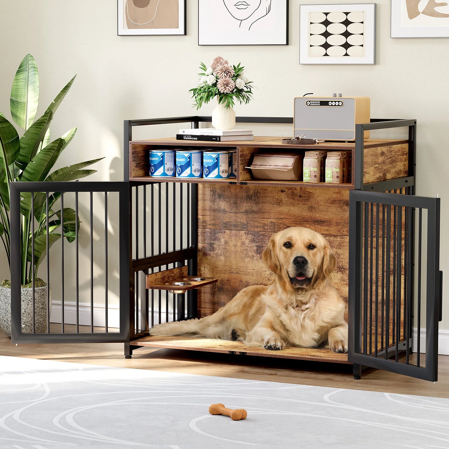 Wooden Dog Furniture with Storage Drawers -  Indoor Pet House - My Fur Baby