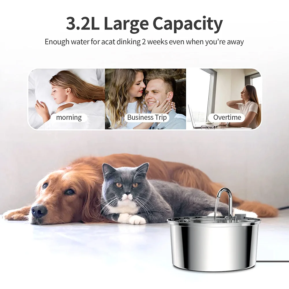 Stainless Steel Pet Water Fountain – 3L Automatic Smart Feeder for Cats & Dogs - My Fur Baby