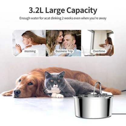 Stainless Steel Pet Water Fountain – 3L Automatic Smart Feeder for Cats & Dogs - My Fur Baby