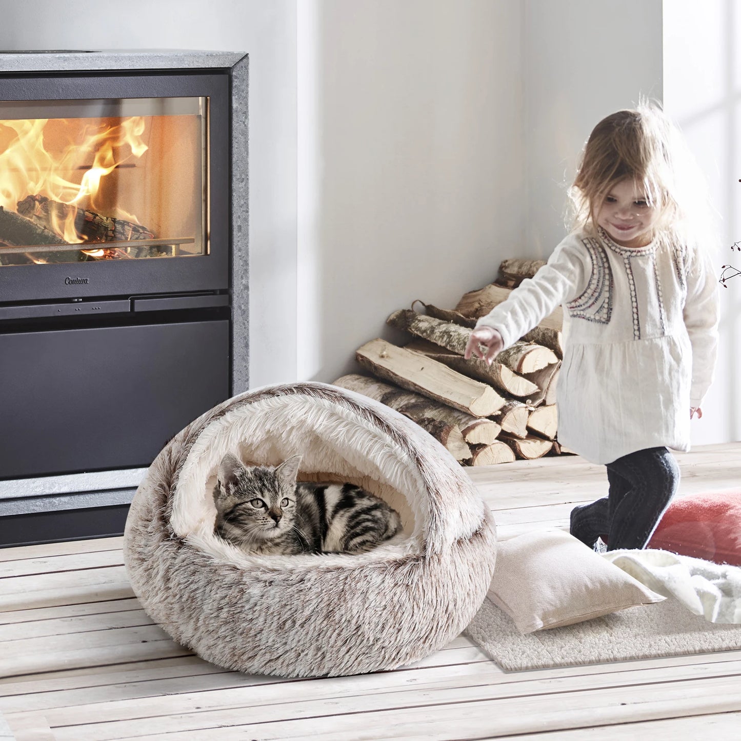 21'' Pet Cat & Dog Soft Semi-Enclosed Nest Bed — Cozy Indoor Resting House for Cats & Small Dogs - My Fur Baby