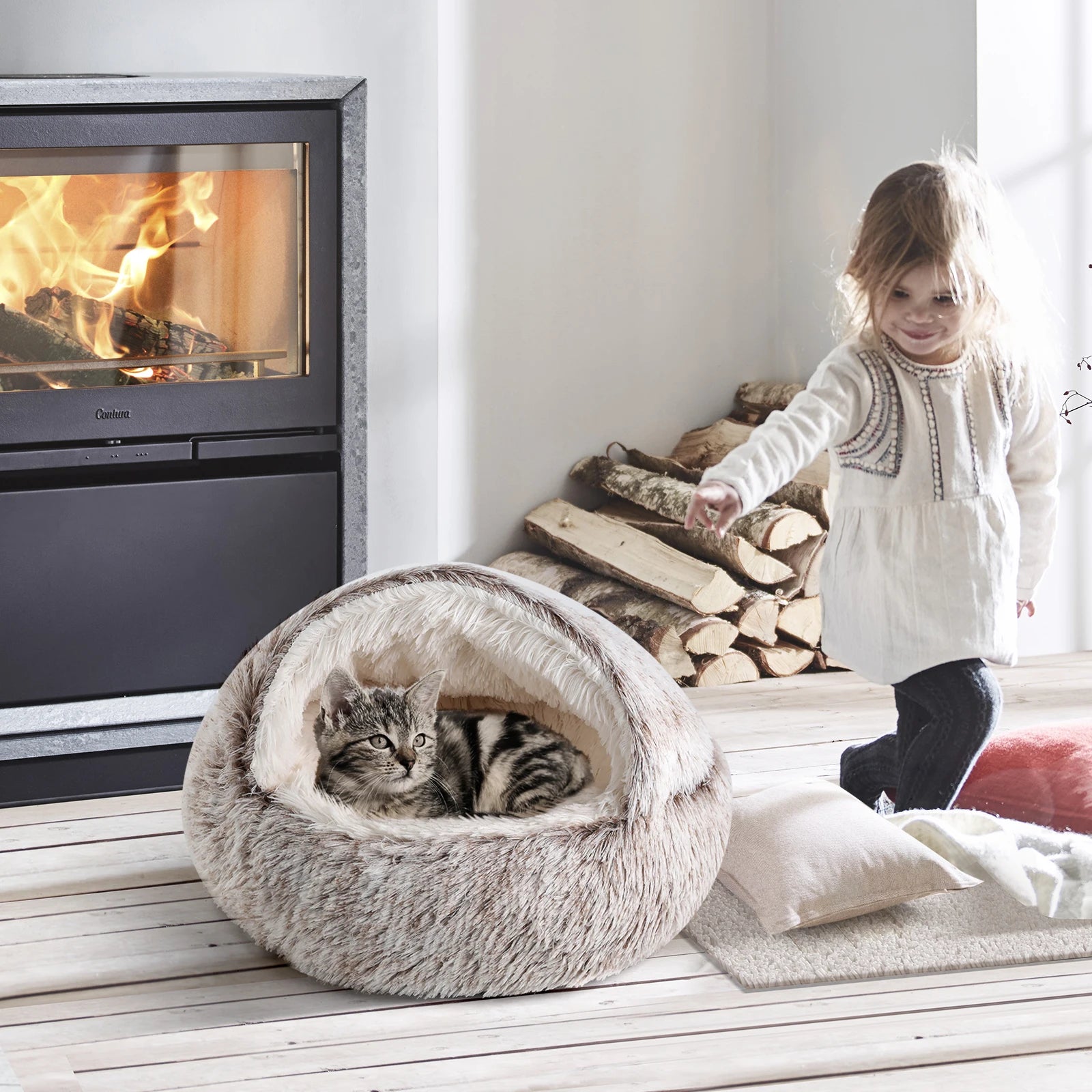 21'' Pet Cat & Dog Soft Semi-Enclosed Nest Bed — Cozy Indoor Resting House for Cats & Small Dogs - My Fur Baby