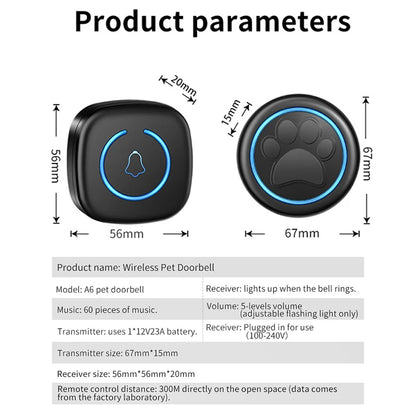 Pet Touch Doorbell for Cats & Dogs – 300M Range, 60 Ringtones, Waterproof Wireless Training Bell - My Fur Baby