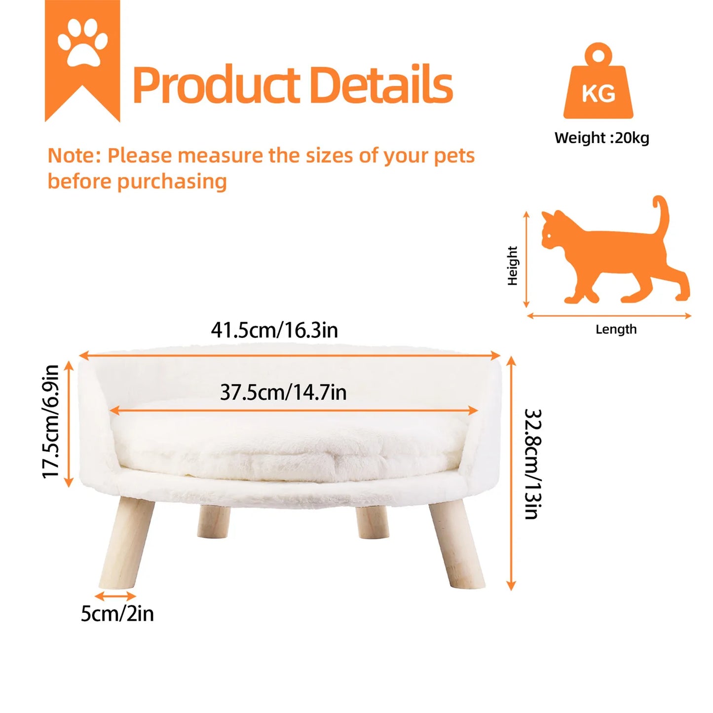Pet Sofa Bed Raised Cat Chair – Small Dog Couch Bed with Removable Cushion - My Fur Baby